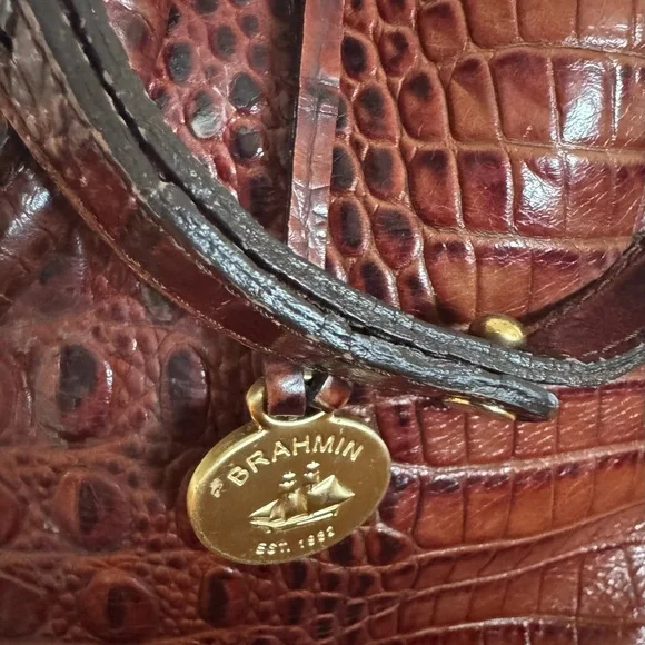 Brahmin Croc-Embossed Satchel - Deep Burgundy - Picture 2 of 9